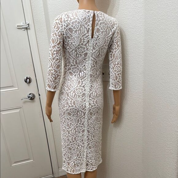 Eva Mendes for New York & Company White Lace Crotchet Midi Dress Sz 2 3/4 Sleeve - Picture 6 of 17